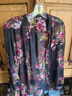 Kut from the Kloth Black Floral Sheer Button-Up Blouse